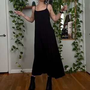 Polkadot Black Maxi Dress with Tie - M